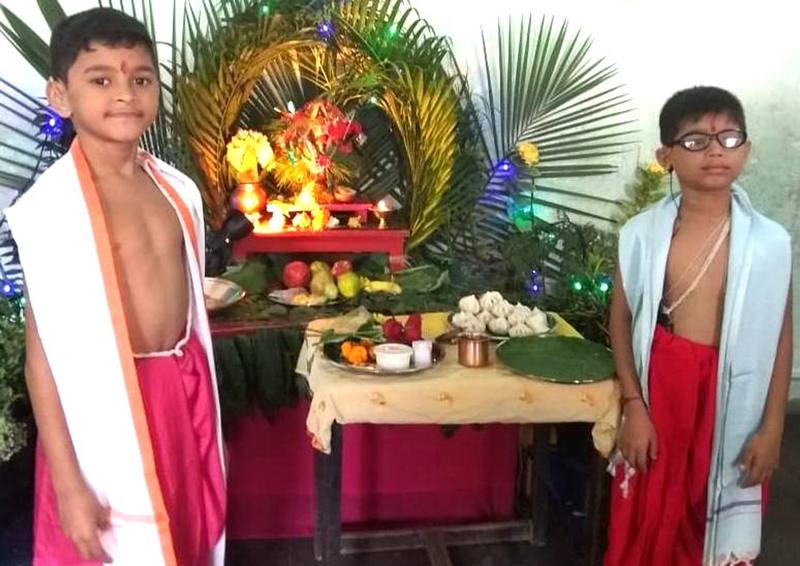 Modak and fruits for Ganapati Puja